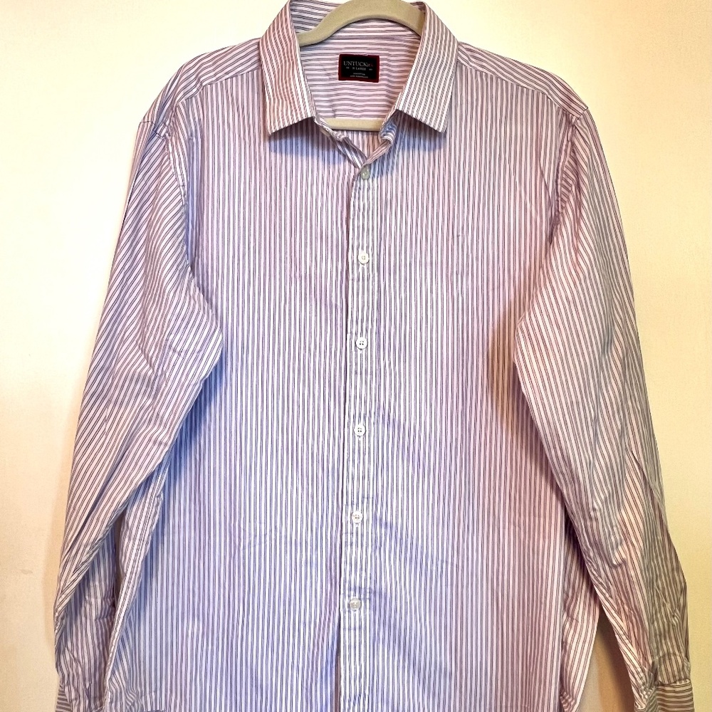 UNTUCKit Mens Dress Shirt XL Vaudon Lavender White Striped Regular Fit EUC